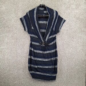 Rue21 Sweater Dress Women's XL Blue Gray Striped Buckle Waist Detail Wrap Boho
